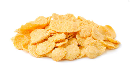 Corn flakes glazed with sugar isolated on white