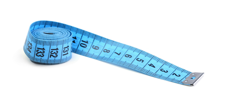 Blue flexible ruler isolated on white backgroundの写真素材