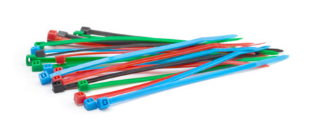 Colored plastic cable ties. Plastic clamps on a white background