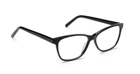 Black plastic glasses isolated on white background.