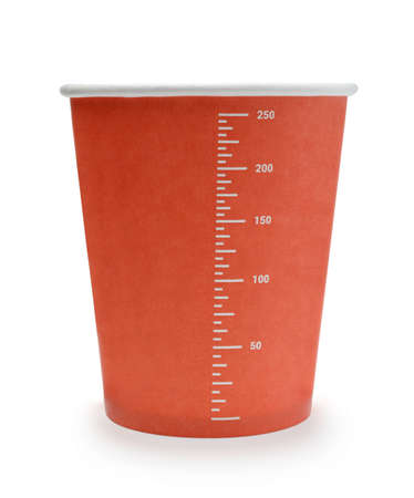 Disposable red paper cup isolated on white.の写真素材