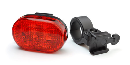 Tail plastic bicycle light isolated on white.