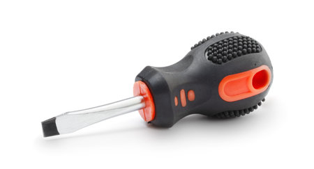 Compact modern screwdriver isolated on white. side view.