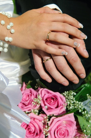 hands, marriage, couple, wedding, husband, wife, flowerの写真素材
