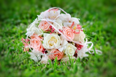 executed from light pink and beige rosesの写真素材