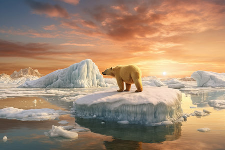 Polar Bear climbing onto melting iceberg. A Disappearing World: A Polar Bear on a Melting Ice Floe in Antarctica. Global warming. Generative aiの素材