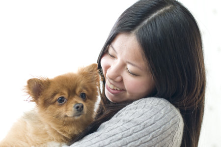 Women have a dogの写真素材