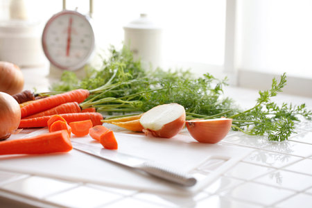 Vegetables by the kitchen windowの写真素材