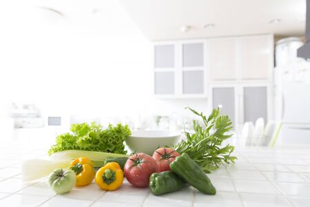 The kitchen counter vegetablesの写真素材