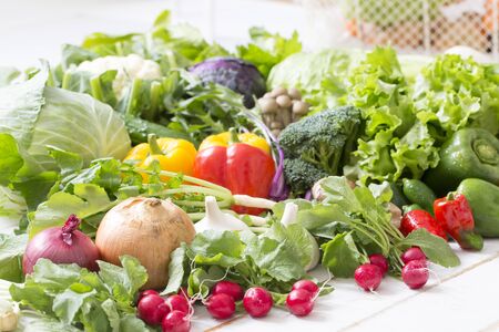 Various kinds of freshly harvested vegetablesの写真素材