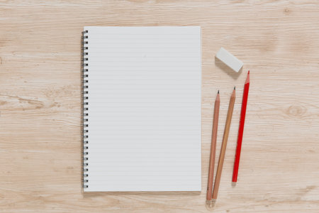 Notebooks and pencils, writing instruments,の写真素材