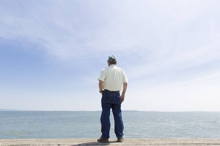 Rear View, male, senior, sea,の写真素材