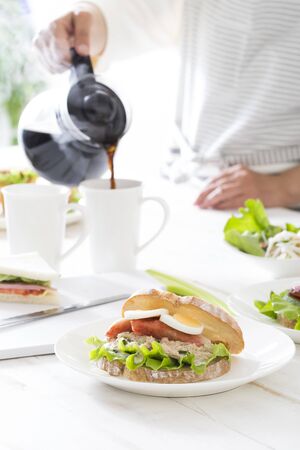 Morning Meal, Sandwich, Japanese Dining Tableの写真素材