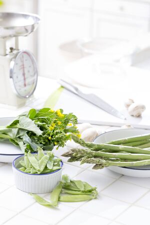 Kitchen ingredients, spring vegetablesの写真素材