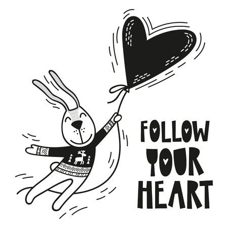 Cute rabbit with balloon, poster for baby room, greeting card, print on the wall, pillow, decoration kids interior, baby wear and t-shirtsのイラスト素材