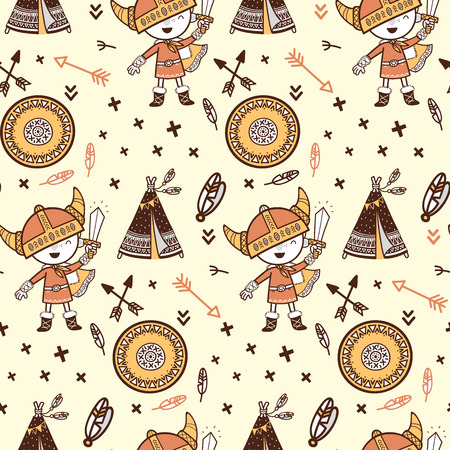 Native people and arrows Cute pattern for kids, girls and boys.のイラスト素材