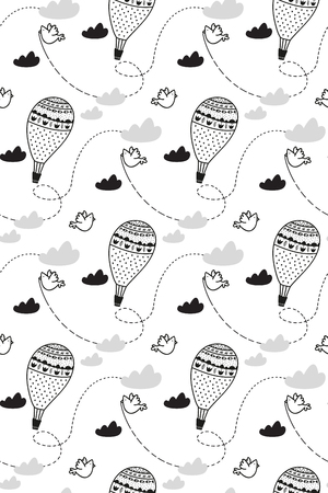 Hot air balloons and bird cute pattern for kids, girls and boys.のイラスト素材