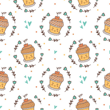 Cup cake cute pattern for kids, girls and boys.のイラスト素材