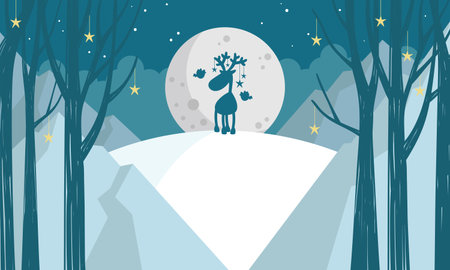 nature background with trees and deer Vector illustration.のイラスト素材