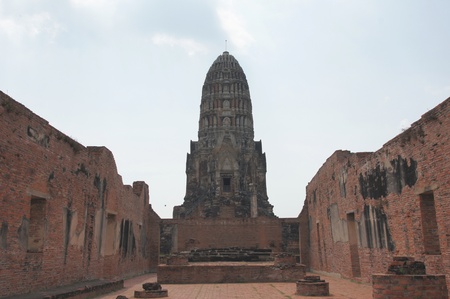 Wall of ruins temple at Ayutthaya Historical Park, Thailand の写真素材