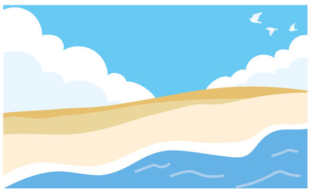 beach and seagulls in the sky, vector illustrationのイラスト素材
