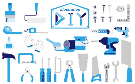 A set of construction tools on a white background. Vector illustration.のイラスト素材