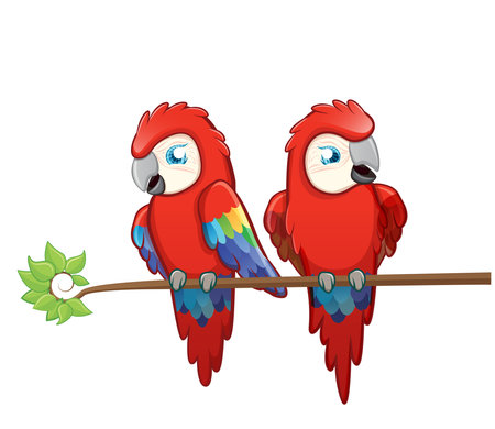 Cute Red Macaw Kawaii Illustrationのイラスト素材
