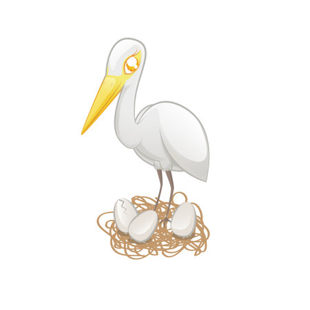 Cute Egret Kawaii Illustrationのイラスト素材