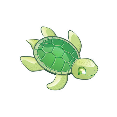 Cute Green Turtle Kawaii Illustrationのイラスト素材