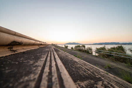 Lake Shinji at sunsetの写真素材