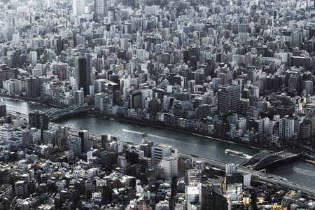 A panoramic view of the Sumida River and downtown Tokyo as seen from Tokyo Skytreeのeditorial素材