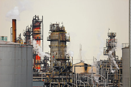 Structure of oil refinery plant in industrial areaのeditorial素材