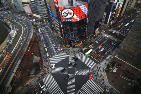 January 26, 2019 Tokyo Ginza, Japan
View of the townscape around the Sukiyabashi crossing of "Ginza", the most famous shopping street in Japanのeditorial素材