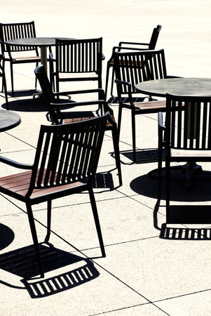 Cafe terrace at midday when no one is thereの写真素材