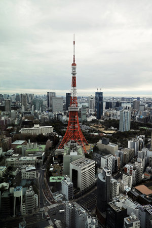 Tokyo scenery Cloudy sky and Tokyo Towerのeditorial素材