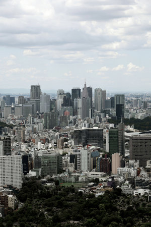Panoramic view of Tokyo High-rise buildings in Shinjukuの写真素材
