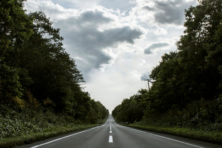 Straight roads in Hokkaidoの写真素材