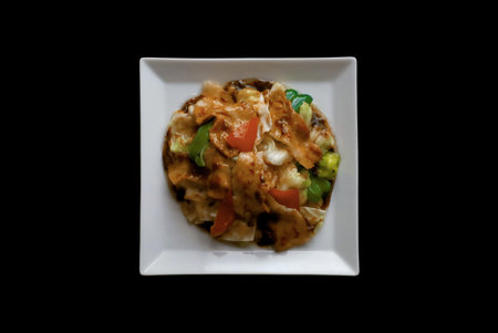 A flat lay photo of a twice-cooked pork dishの写真素材