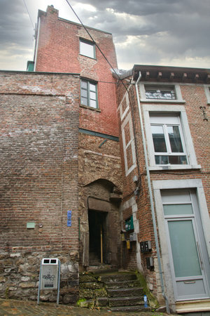 Liege, Belgium, June 2021: Fausse porte or false door which is typical at Rue Pierreuse in Liege, Belgiumのeditorial素材