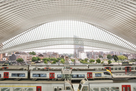 Liege, Belgium, June 2021: Indoor scene of the Train station of liege guillemins.のeditorial素材