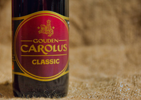 Antwerp, Belgium, December 2020: Illustrative Editorial: Gouden Carolus Classic Belgian speciality beer from brewery Het Anker. Selective focus.のeditorial素材
