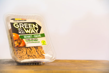Antwerp, Belgium, December 2020, Illustrative Editorial: Greenway vegan minced meat replacementのeditorial素材