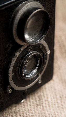 Antwerp, Belgium, January 2021, Illustrative Editorial: Close-up and detail of vintage camera lens of Rolleiflexのeditorial素材