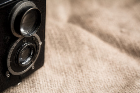 Antwerp, Belgium, January 2021, Illustrative Editorial: Close-up and detail of vintage camera lens of Rolleiflexのeditorial素材