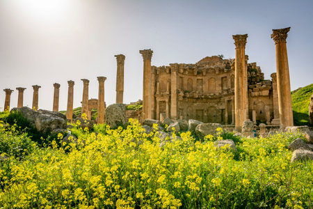 View on the Roman ruins of Nymphaeum at Gerasa, Jerash, Jordan. Travel and tourism in Jordanの写真素材