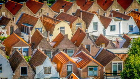 Zierikzee, Zeeland, The Netherlands, September 2018, rooftops of typical Dutch small workers' houses in high densityのeditorial素材