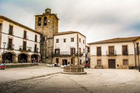 San Martin de Trevejo plaza Mayor, main squareのeditorial素材