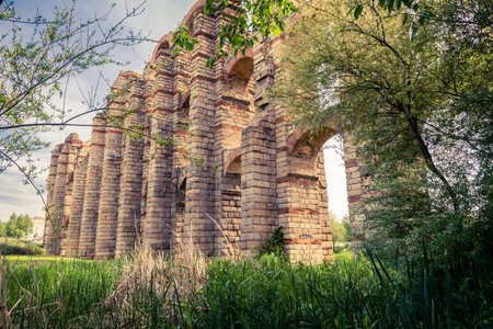 The Acueducto de los Milagros English: Miraculous Aqueduct is the ruins of a Roman aqueduct bridge, part of the aqueduct built.の写真素材