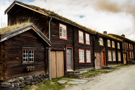 Roros, Norway, May 2015: traditional wooden house in the historical mining village of Rorosのeditorial素材