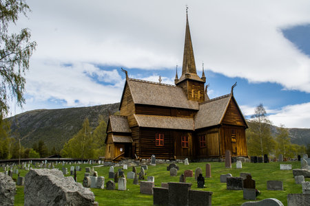 Lom, Norway, May 2015: Stave church of Lomのeditorial素材